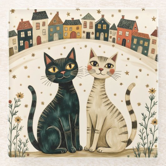 Bevallige Katten Glazen Onderzetter (Voorkant)