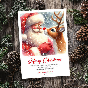 Bevallige Kerstman En Rudolph Scène Kerst Groet Feestdagenkaart
