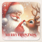 Bevallige Kerstman Rudolph Kerst Onderzetters (Voorkant)