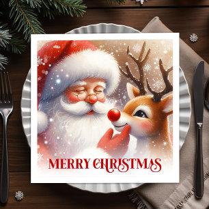 Bevallige Kerstman Rudolph Kerstfeest Diner Servet