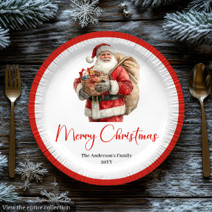 Bevallige Kerstman Stijlvolle Waterverf Eettafel  Papieren Bordje