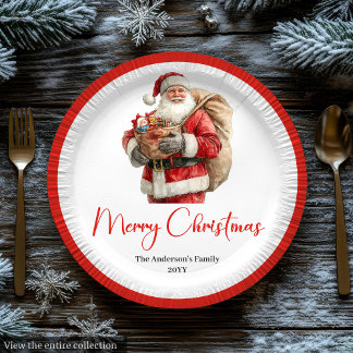 Bevallige Kerstman Stijlvolle Waterverf Eettafel Papieren Bordje