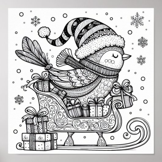 Bevallige Kerstvogel Reis Kleurplaat Poster (Voorkant)
