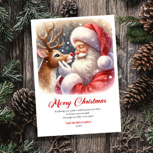 Bevallige Klassieke Kerstman en Rudolph Kerstkaart