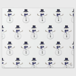 Bevallige Klassieke Sneeuwman met Blauwe Sjaal Cadeaupapier
