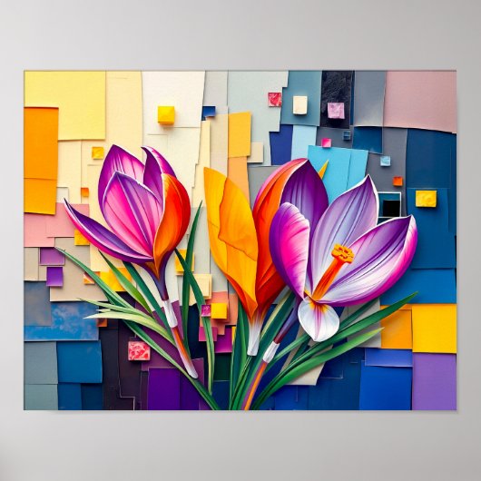 Bevallige Krokus in Moderne Abstracte Stijl Poster (Voorkant)