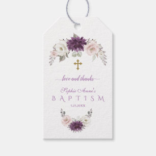 Bevallige Lavendel Roze Witte Bloem Doop Cadeaulabel