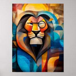 Bevallige Leeuw – Cubistische Koning met een Monoc Poster