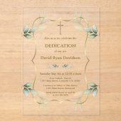 Bevallige Luchtige Groene Goudkleurige Kruis Toewi Acryl Uitnodigingen (Voorkant)