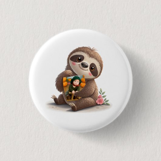 Bevallige Luiaard Ronde Button 3,2 Cm (Voorkant)