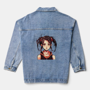 Bevallige Manga Meisje: Anime Vector Illustratie Denim Jacket
