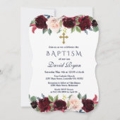 Bevallige Merlot Navy Blauwe Bloemen Doop Kaart (Voorkant)