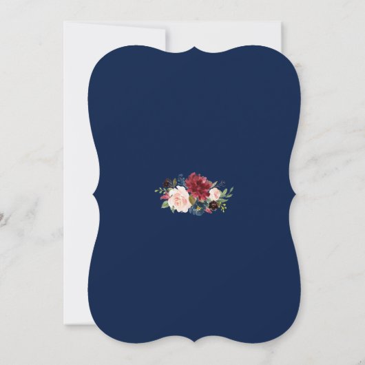 Bevallige Merlot Navy Blauwe Bloemen Doop Kaart (Achterkant)