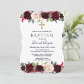 Bevallige Merlot Navy Blauwe Bloemen Doop Kaart (Staand voorkant)