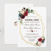 Bevallige Merlot Navyblauwe Bloemige Oefenavondmaa Kaart (Voorkant / Achterkant)