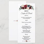 Bevallige Merlot Navyblauwe Bloemige Trouwmenu Menu (Voorkant / Achterkant)