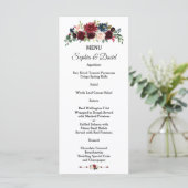 Bevallige Merlot Navyblauwe Bloemige Trouwmenu Menu (Staand voorkant)