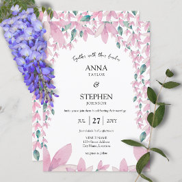 Bevallige Moderne Roze Wisteria Bloemige Bruiloft Kaart