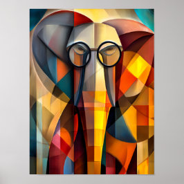 Bevallige Olifant – Kubistische Geleerde met Bril Poster