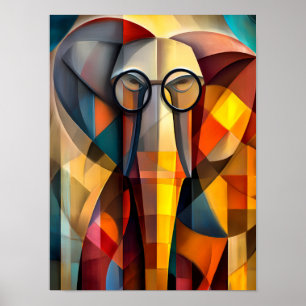 Bevallige Olifant – Kubistische Geleerde met Bril Poster