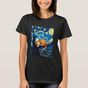 Bevallige Oranje Tabby Kat Van Gogh Sterrennacht C T-shirt