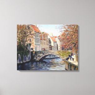Bevallige oude brug over kanaal in het schilderach canvas afdruk