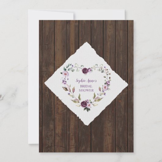 Bevallige paarse roze bloem houten schuur bruidsdo kaart (Achterkant)