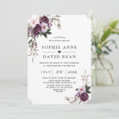 Bevallige Paarse Roze Pioen Bloemen Bruiloft Kaart (Staand voorkant)