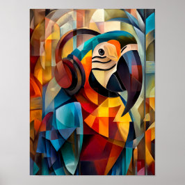Bevallige Papegaai – Cubistische DJ van de Jungle Poster