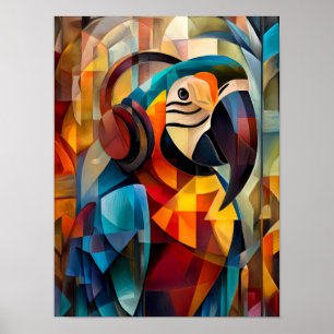 Bevallige Papegaai – Cubistische DJ van de Jungle Poster
