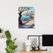 Bevallige Paros Griekenland haven scène Poster (Thuiskantoor)