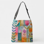 Bevallige Patchwork Blauwe Vogelweide Crossbody Tas (Achterkant)