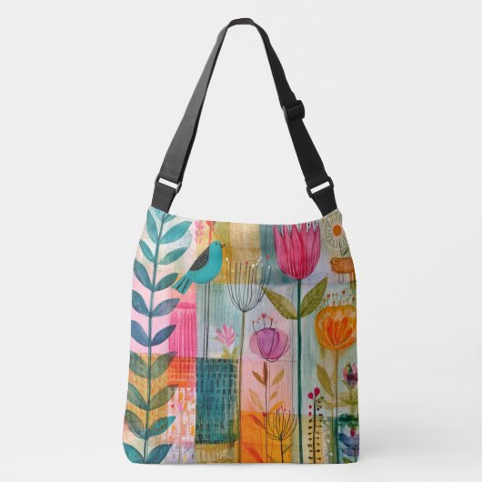 Bevallige Patchwork Blauwe Vogelweide Crossbody Tas (Voorkant)