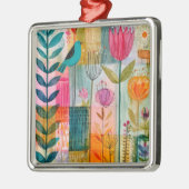 Bevallige Patchwork Blauwe Vogelweide Metalen Ornament (Links)