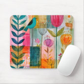 Bevallige Patchwork Blauwe Vogelweide Muismat (Met muis)