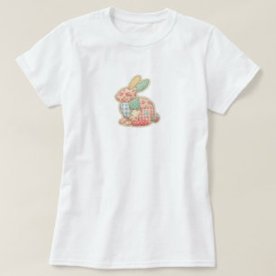 Bevallige Patchwork Konijn Illustratie T-shirt