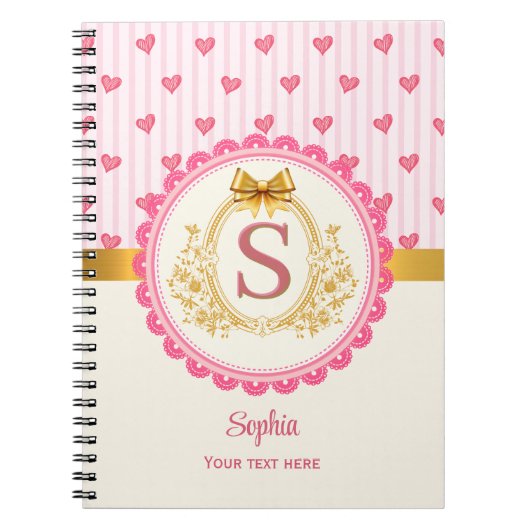 Bevallige Prinses Monogram Harten Notitieboek (Voorkant)