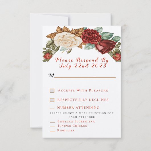 Bevallige Rode Rustieke Rozen Bloemige RSVP  (Achterkant)