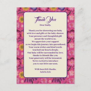 Bevallige Roze Baby Shower met Wilde Bloemen Briefkaart