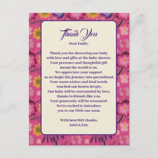 Bevallige Roze Baby Shower met Wilde Bloemen Briefkaart
