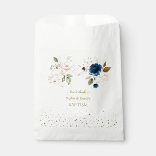 Bevallige Roze Blauwe Gouden Bloemen Tweeling Doop Bedankzakje