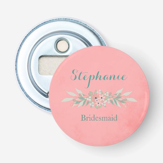 Bevallige Roze Bloem Bruidsmeisje Button Flesopener (Voorkant)