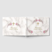 Bevallige Roze Bloem Marmer Meisje Doop Gastenboek (Volledig)