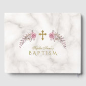 Bevallige Roze Bloem Marmer Meisje Doop Gastenboek (Achterkant)