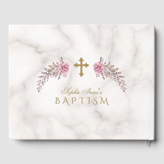Bevallige Roze Bloem Marmer Meisje Doop Gastenboek (Achterkant)