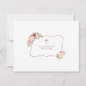 Bevallige Roze Bloemen Gouden Foto Meisje Doop Bedankkaart (Achterkant)