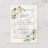 Bevallige Roze Bloemige Gouden Marmeren Trouwdetai Informatiekaartje (Voorkant)