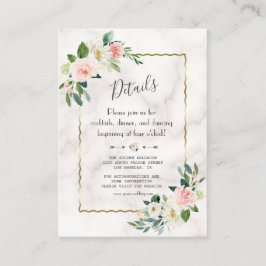 Bevallige Roze Bloemige Gouden Marmeren Trouwdetai Informatiekaartje