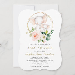Bevallige Roze Bloemige Olifant Baby Shower Kaart