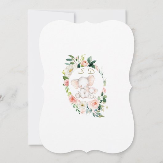 Bevallige Roze Bloemige Olifant Baby Shower Kaart (Achterkant)